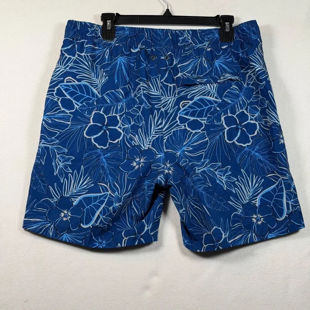Laguna Swim Trunks Mens Large Blue Floral Lined Elastic Waist Shorts